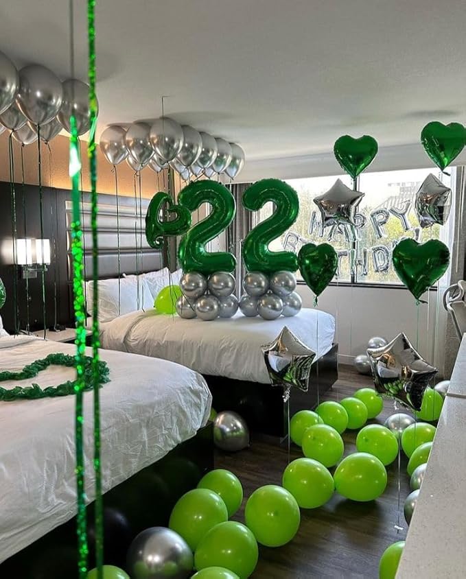 Dark Green Number 2 Balloon 40 Inch, 2nd Birthday Decoration for Toddlers Girls Boys, Sparkling 2 Number Balloon Party Decor