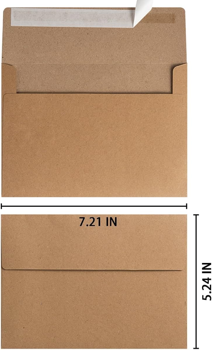 50 Pack 5 x 7 Envelopes Brown Self Seal for Wedding, Party Invitations, Greeting Cards, Announcements, Photos, 5.24 x 7.21 Inches (Brown)