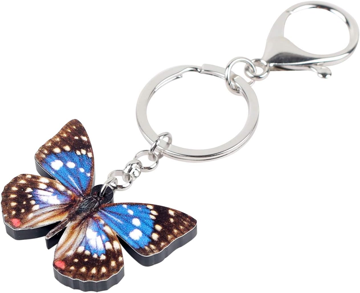 BONSNY Morpho Menelaus Butterfly Key Chains for Women Car Purse Bag Rings Pendant Charms