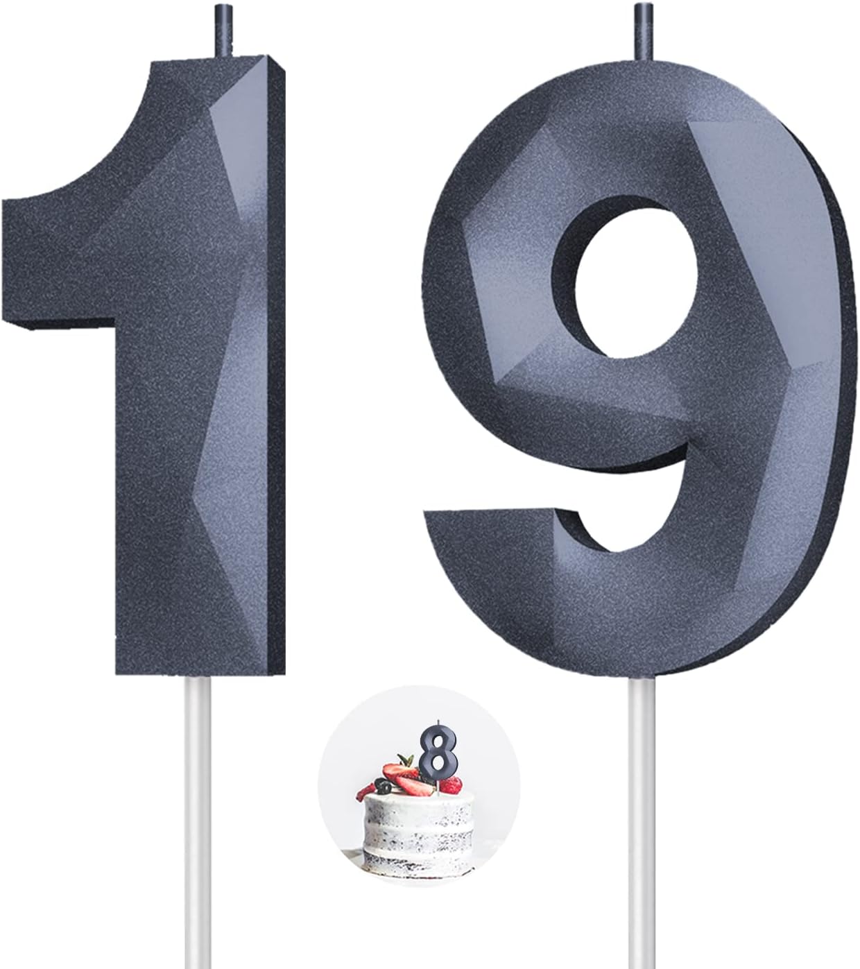Number Birthday Candles(19 Candle Black) 3D Diamond Shape 19th Happy Birthday Cake Topper Decorations for Boy Men Birthday Wedding Anniversary Celebration Theme Party Supplies