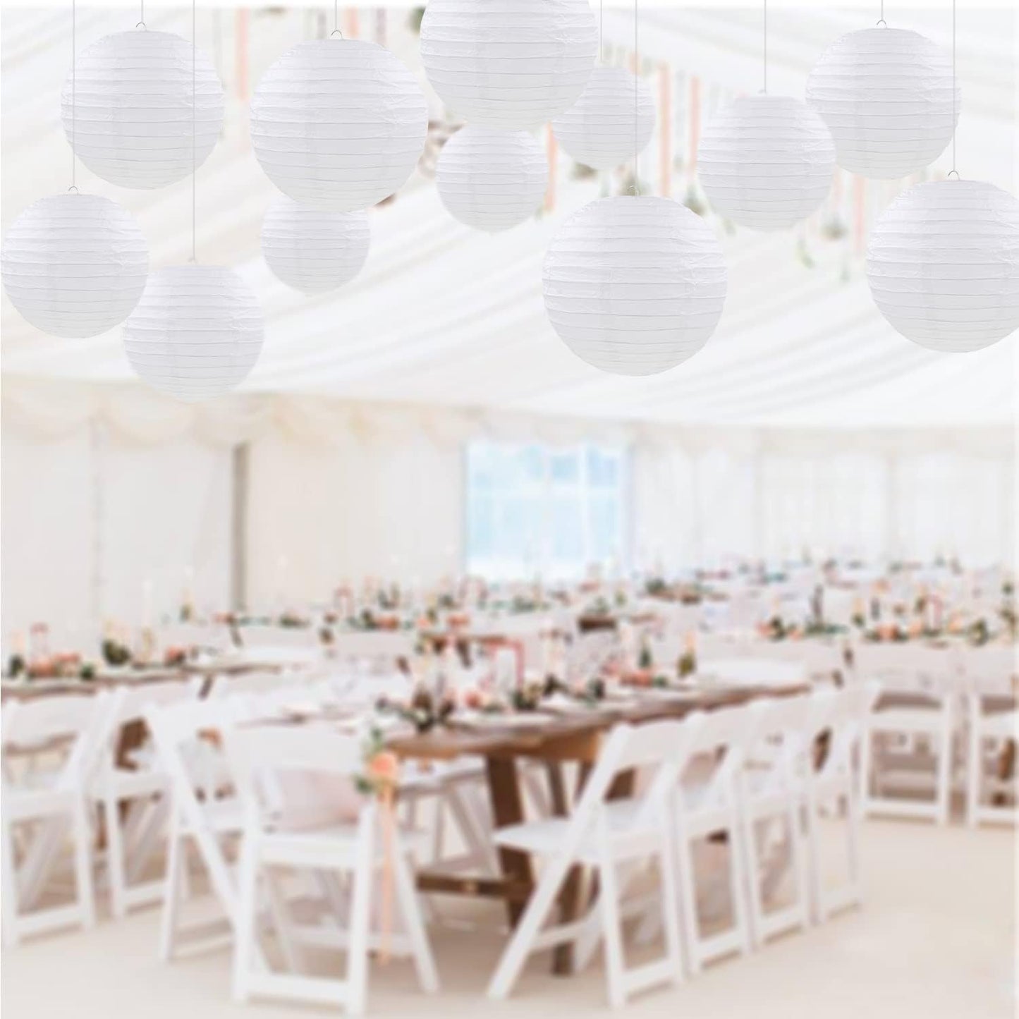 12 Pcs White Paper Lanterns Round Hanging Paper Lanterns for Wedding Birthday Party Baby Shower Engagement Anniversary Decorations