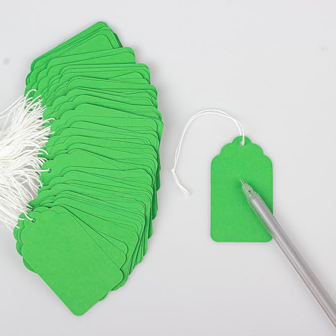 500pcs Paper Marking Tags with String Attached, Writable Price Tags for Product Jewelry Clothing Arts & Crafts DIY Gift Decorations (2.75"x1.57", Green)