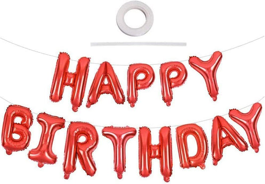 TONIFUL Red Happy Birthday Balloons 16 Inch Mylar Foil Letters Birthday Sign Banner Balloon Bunting Reusable for Girls Boys Kids & Adults Birthday Decorations and Party Supplies