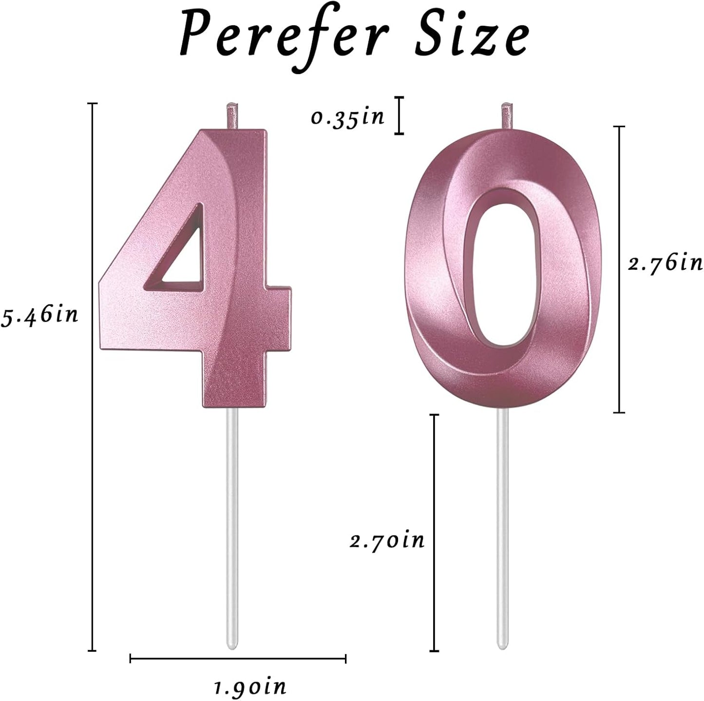 Pink Number 40 Candles, 3D Diamond 2.76 Inch Cake Topper Birthday Candles for Wedding Anniversary Cake Decorations, Happy Birthday Party Decorations