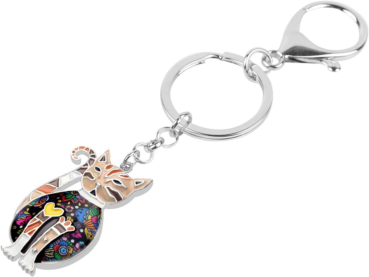 BONSNY Enamel Alloy Chain Cat Key Chains For Women Car Purse Handbag Charms keychains Gifts