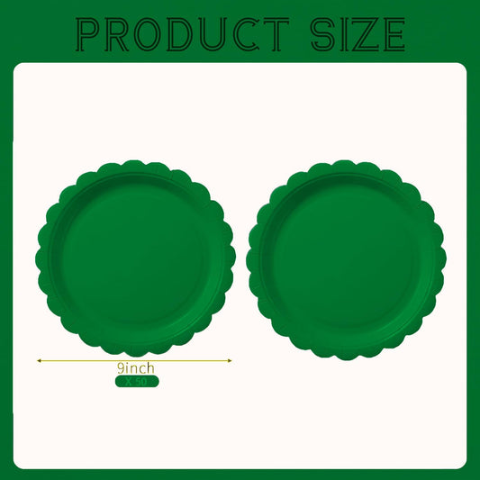 BEFORYOU 50PCS Scalloped Disposable Paper Plates Dessert Cake Party Plates for Baby Shower, Wedding,Bridal Shower Birthday Party Supplies (Green, 9IN)