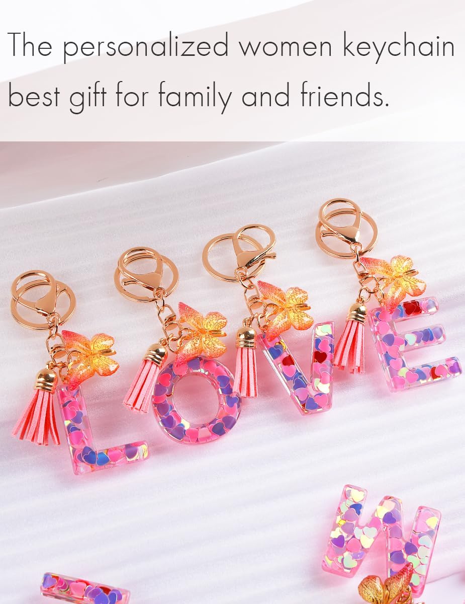 ChunlongFour Initial Letter Keychain for Women Girl Bag Charm Butterfly Tassel Keychain for Wallet Car Key Backpack Handbag