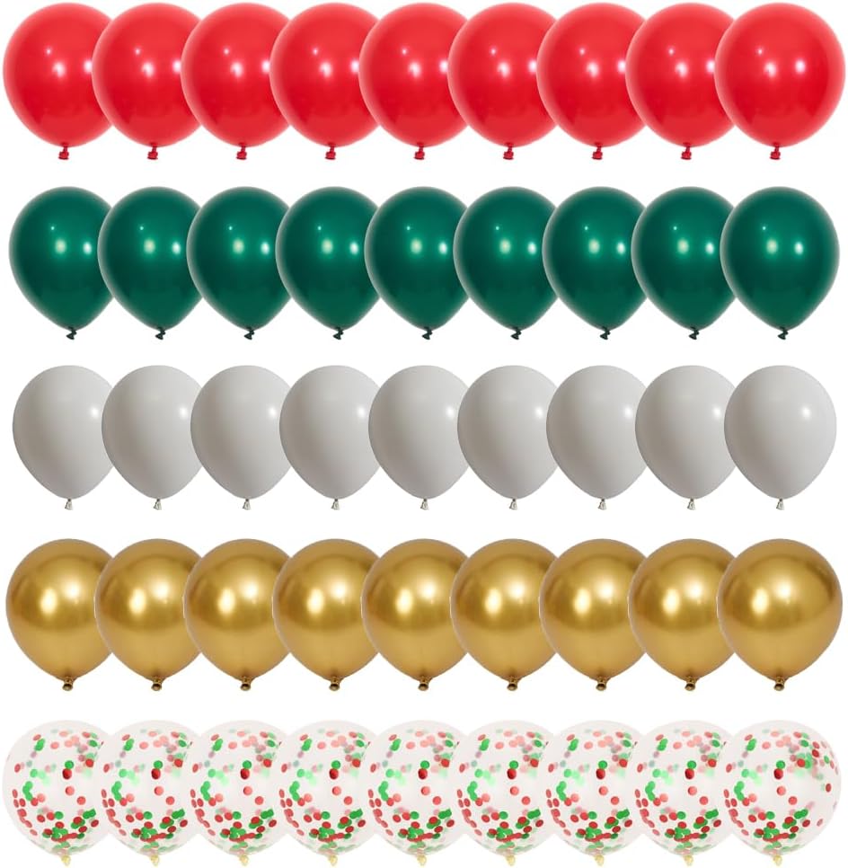 75pcs Christmas Balloons Red Green White Metallic Gold Confetti 12 Inch Latex Balloons for Christmas Birthday Party Decorations