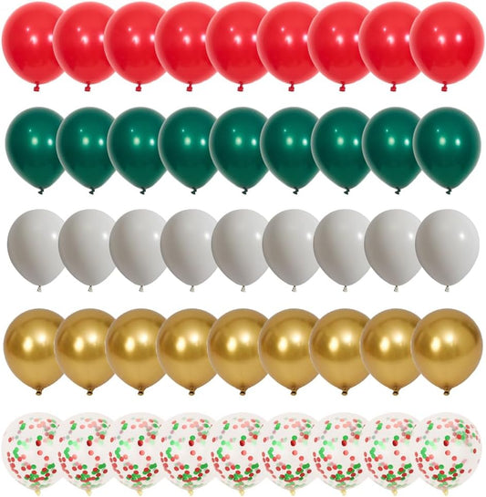 75pcs Christmas Balloons Red Green White Metallic Gold Confetti 12 Inch Latex Balloons for Christmas Birthday Party Decorations