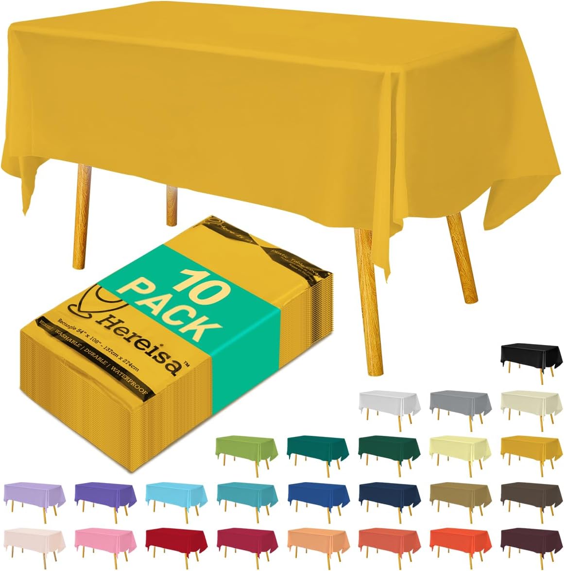 Disposable Ivory Plastic Tablecloth 54x108 Inch, 10-Count Waterproof Rectangle Table Cover for Events, Catering