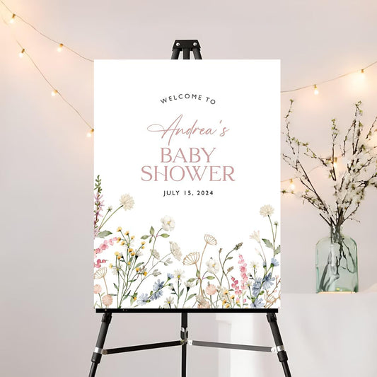 Editable Bloom Baby Shower Signs, Personalized Flowers Welcome Sign to Baby Shower Party, Wildflower Baby Shower Welcome Sign, Printable Spring Garden Baby Shower Sign Decor, Plastic Sign.