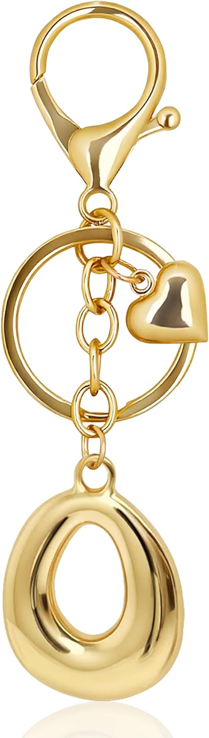 Gold Bubble Heart Initial Bag Charms for Handbags – Cute Initial Letter Keychain for Women, Purse Charms, Gold Gift