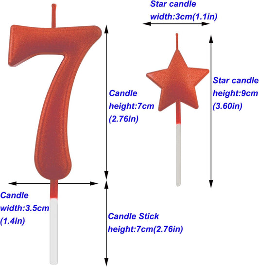 2.75in Red Number 7 Birthday Candles, Glitter Red Happy Birthday Cake Cupcake Toppers Decoration and Celebrating for Adults/Kids Party Baking (2.75in Red Number 7)