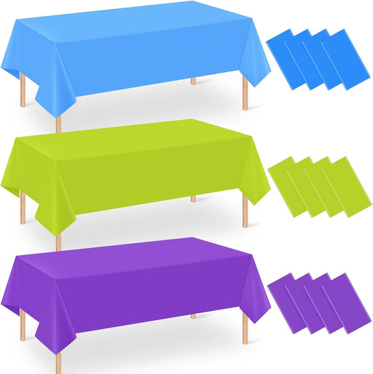 12 Pack Monster Plastic Tablecloth for Rectangle Tables, Blue Green Purple Disposable Table Cover, Rectangle Table Cloth for Birthday Monster University Party Supplies Decorations, 54 x 108 Inch
