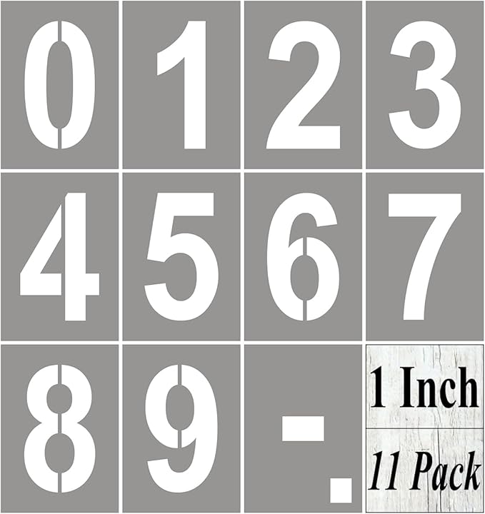 1 Inch Number Stencils for Painting - 11 Pack Number Stencil Templates for Curb Address, Cakes, Cookies, Mailboxes and Crafts, Reusable House Numbers Stencils for Wood Signs & Cement Wall Art