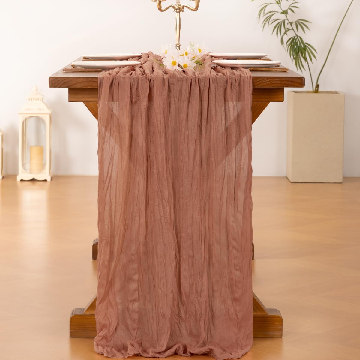 Socomi 10pcs Dusty Rose Fall Thanksgiving Cheesecloth Table Runner Boho Rustic Gauze 120 inch 10FT Cheese Cloth Runner for Wedding Party Baby Shower Birthday Home Decor Holiday Decorations