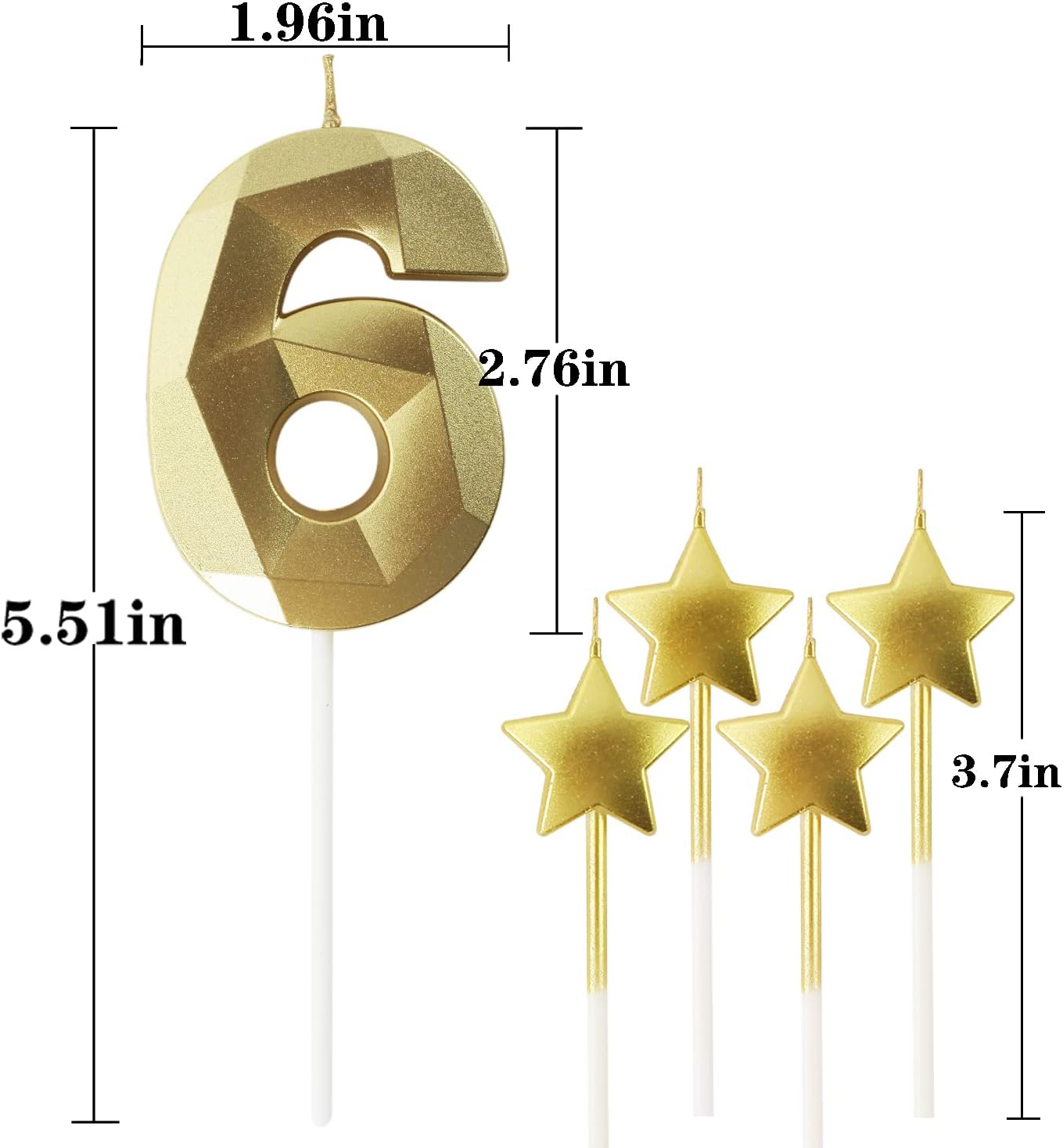 Golden Number 6 Birthday Candles and Star Birthday Candles 2.76 inch Birthday Cake Candles 3D Diamond Shaped Candles are Suitable for Birthday Parties and Anniversary Cake Decorations Candles(Gold 6)
