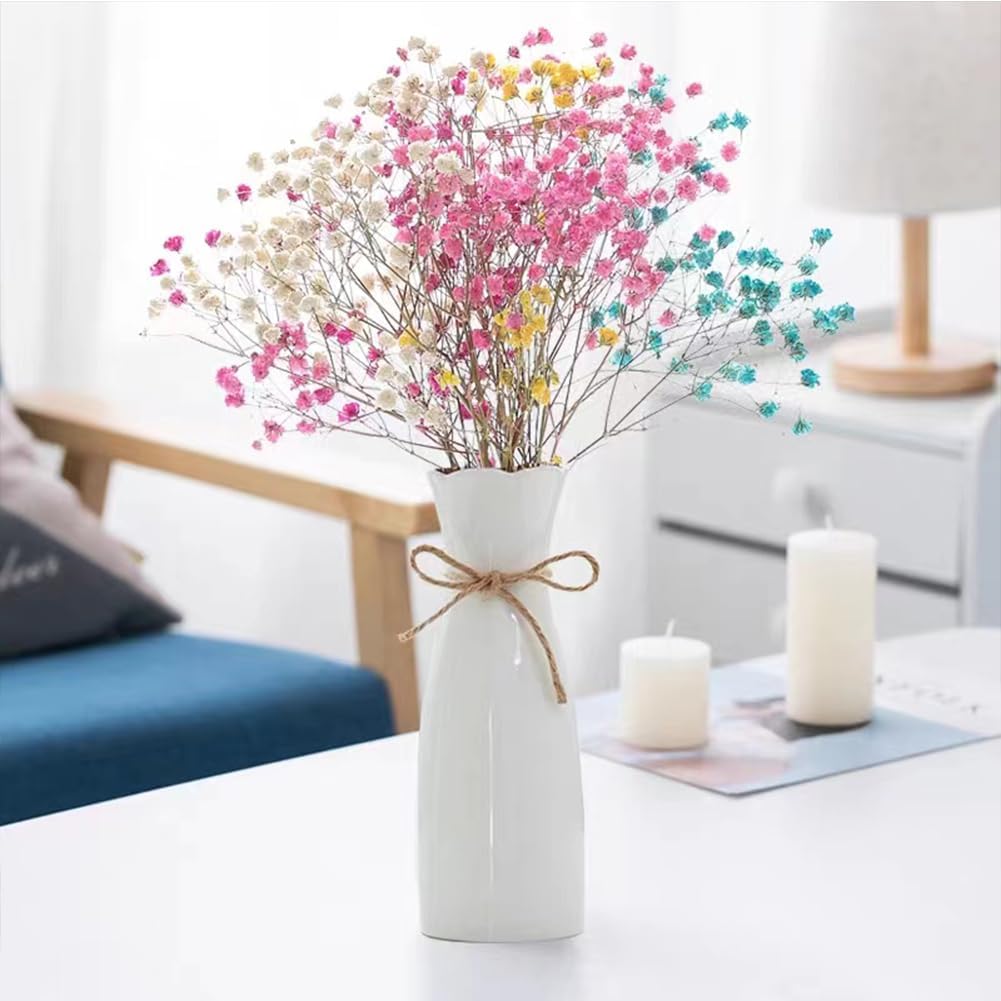 Boho Ceramic Vase with Rope, 8.2" H, Rustic Flower Vase Classic Style for Dried Flowers Fresh Flowers, Fit for Fireplace Bedroom Kitchen Living Room Centerpieces Office Desk