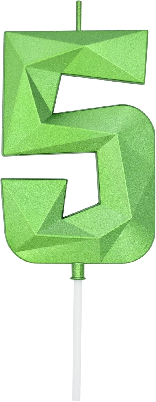 DERVENTA Large Birthday Candle Number 3D Green 3.7 inch Party Celebration Anniversary Decoration Cake Topper 1 Piece (Number 5 Green)