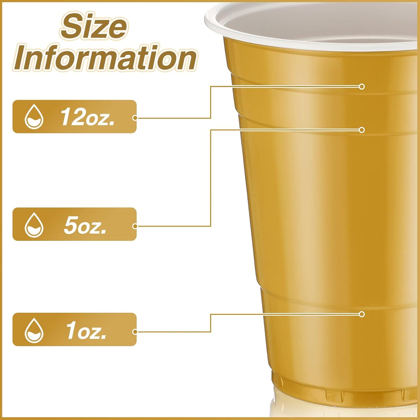 Lounsweer 100 Pack 16 Ounce Christmas Plastic Party Cups Disposable Heavy Duty Drinking Water Cups for Holiday Christmas Festival Wedding New Year Birthday Party Supplies(Gold)