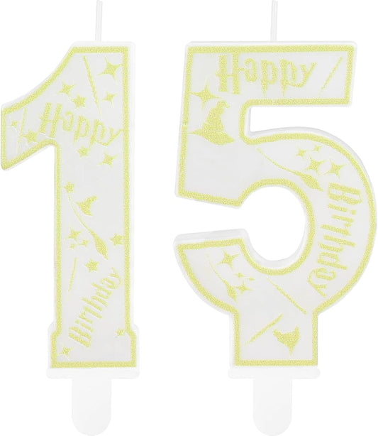 Magical Wizard Party Birthday Candles Number 15 Candle Cake Topper Wizard School Themed Happy 15th Birthday Cake Decorations for Boys Girls Kids Party Favor Supplies Decorations