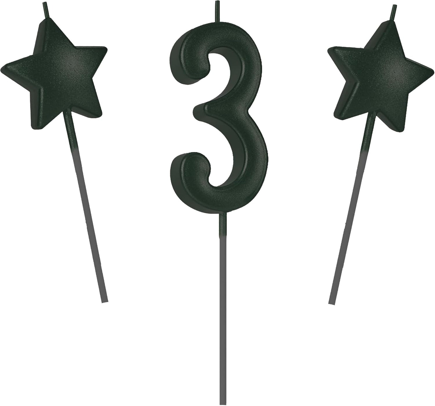 2.75in Tall Black Number 3 Birthday Candles, Glitter Number Happy Birthday Cake Cupcake Toppers Decoration and Celebrating for Adults/Kids Party Baking (2.75in Black Number 3)