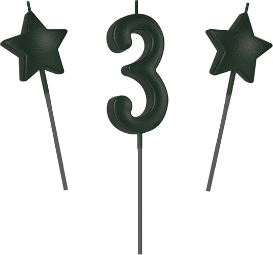 2.75in Tall Black Number 3 Birthday Candles, Glitter Number Happy Birthday Cake Cupcake Toppers Decoration and Celebrating for Adults/Kids Party Baking (2.75in Black Number 3)