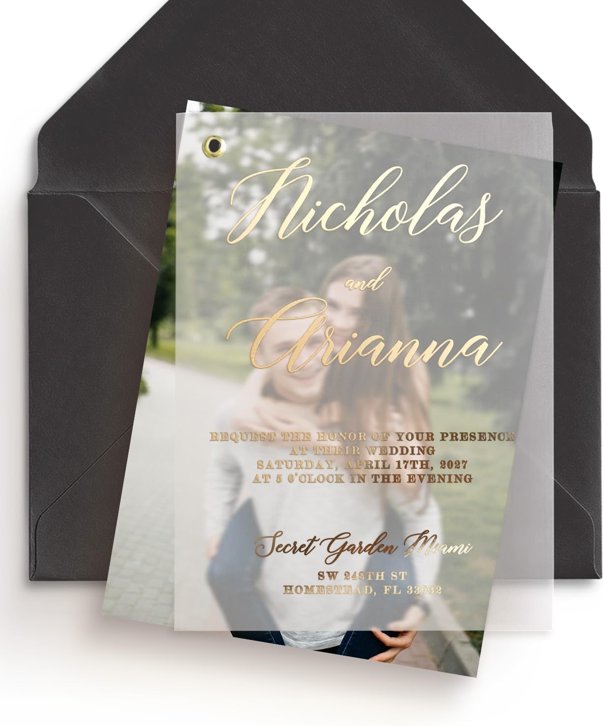 Elegant Vellum Wedding Invitations with Gold Foil and Picture, Personalized Foiled Invitation in Gold, Silver, Rose Gold, Custom Photo Invites (A7 (5" x 7" or 12,7 x 17,8 cm), Gold Foil)