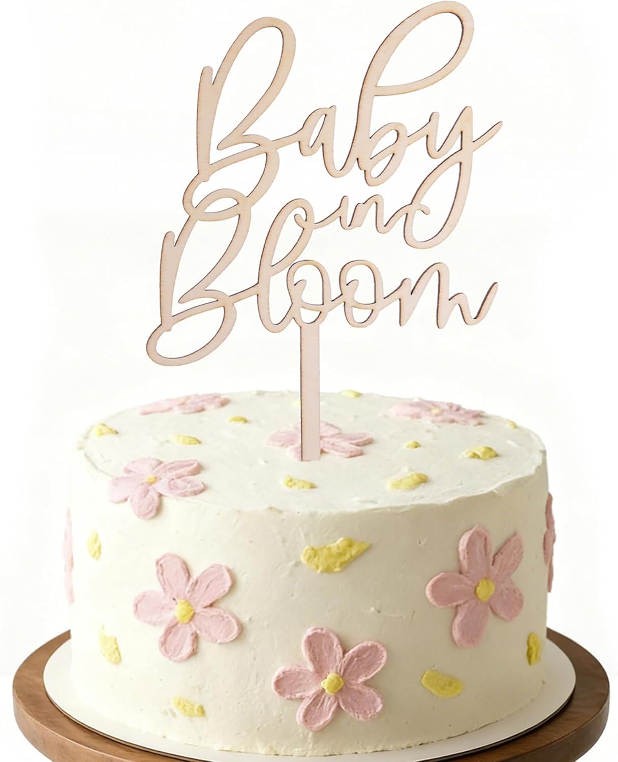 Baby in Bloom Wooden Cake Topper - Baby Shower Wood Cake Topper Decorations, Gender Reveal Party Cake Décor