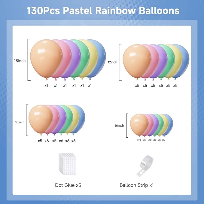 Easter Balloons Arch Kit,Pastel Rainbow Balloon Garland,18 12 10 5 Inch Different Sizes Pastel Latex Balloons for Birthday Spring Easter Baby Shower Wedding Anniversary Party Decorations