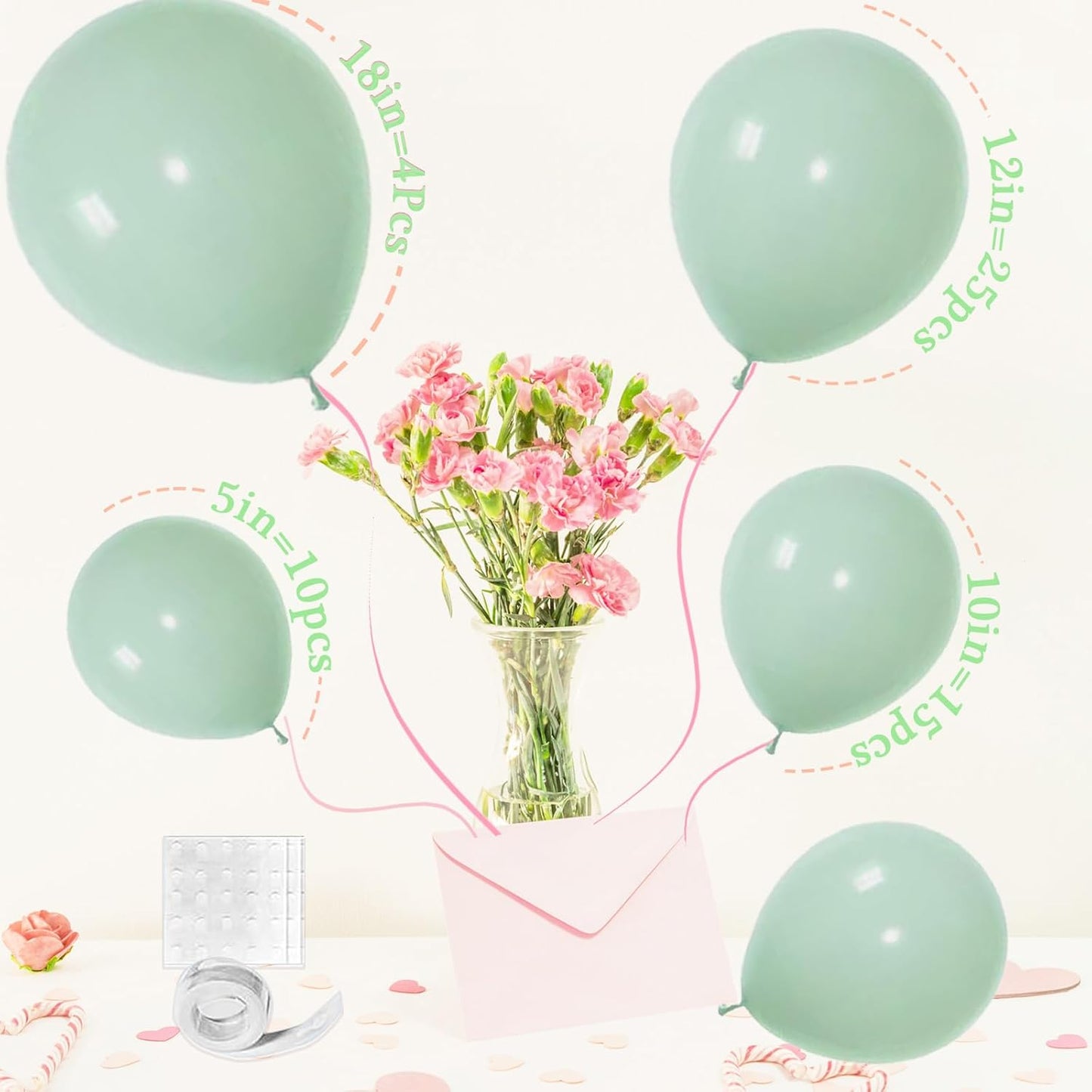 Dusty Green Balloons, Scmdoti Light Green Balloons Different Sizes 18 12 10 5 Inches, Green Balloon Garland Arch for Birthday Baby Shower Graduation Wedding Anniversary Party Decorations(DustyGreen)