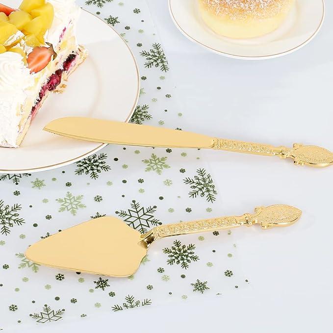 TUKDAK Cake Cutting Set for Wedding, Personalized Gold Cake Knife and Server Set, Custom Cake Serving Set, Engraved Pastry Pie Server Cake Pizza Cutter, Birthday Bridal Gift (F-Vintage)