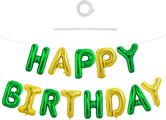 TONIFUL Happy Birthday Balloons Banner 16 Inch Mylar Foil Letters Birthday Sign Reusable for Girls Boys Kids & Adults Birthday Party Decorations Supplies（Green Gold）