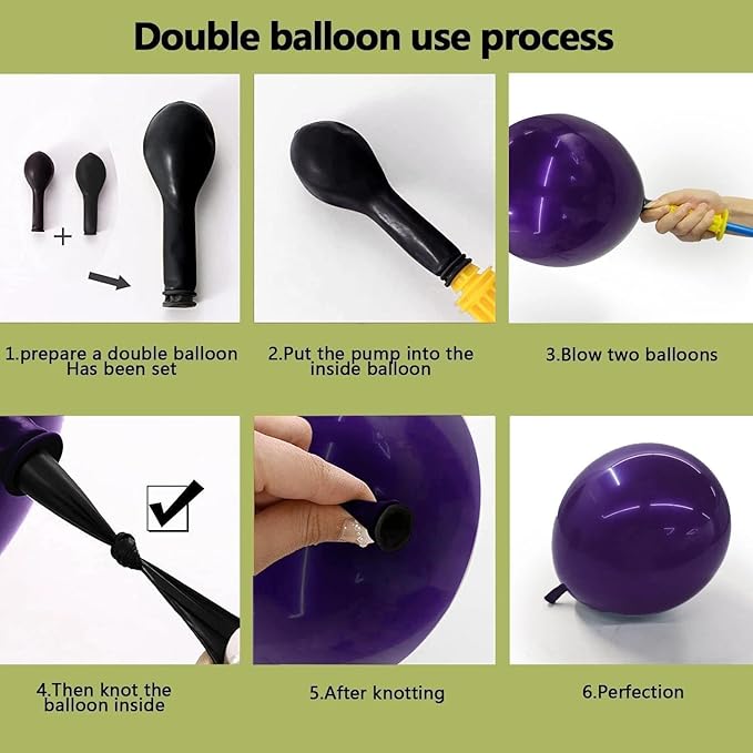 Green Purple Black Balloons Double Stuffed, Halloween Balloon Arch Garland Kit in Dark Purple Dusty Olive Green Color with Black Long Latex for Halloween Birthday Baby Shower Boo Spooky Party Decor