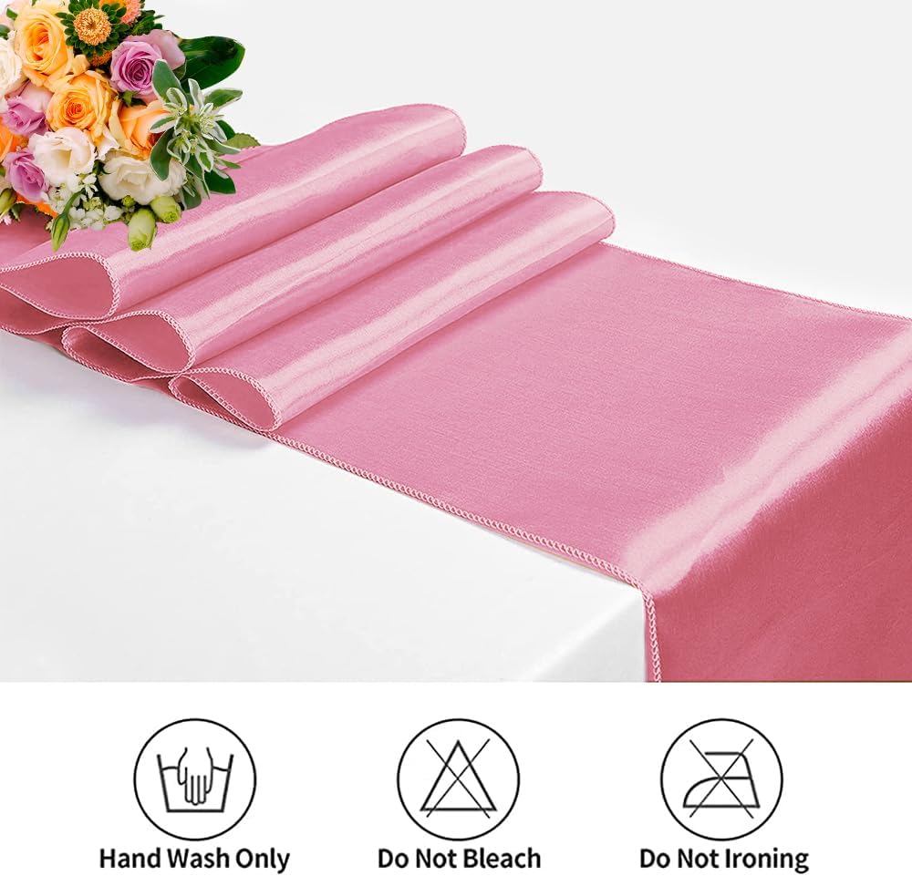 12 Pack Satin Table Runner 12 x 108 Inch Long Satin Table Runners for Wedding Banquet Graduations Birthday Party Decoration (Light Pink)