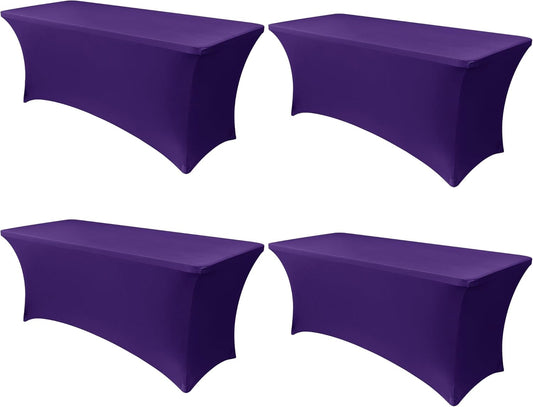 Obstal 6ft Stretch Spandex Table Cover - 4 Pack Universal Rectangular Fitted Tablecloth Protector for Wedding, Banquet and Party (Dark Purple, 72L x 30W x 30H Inches)