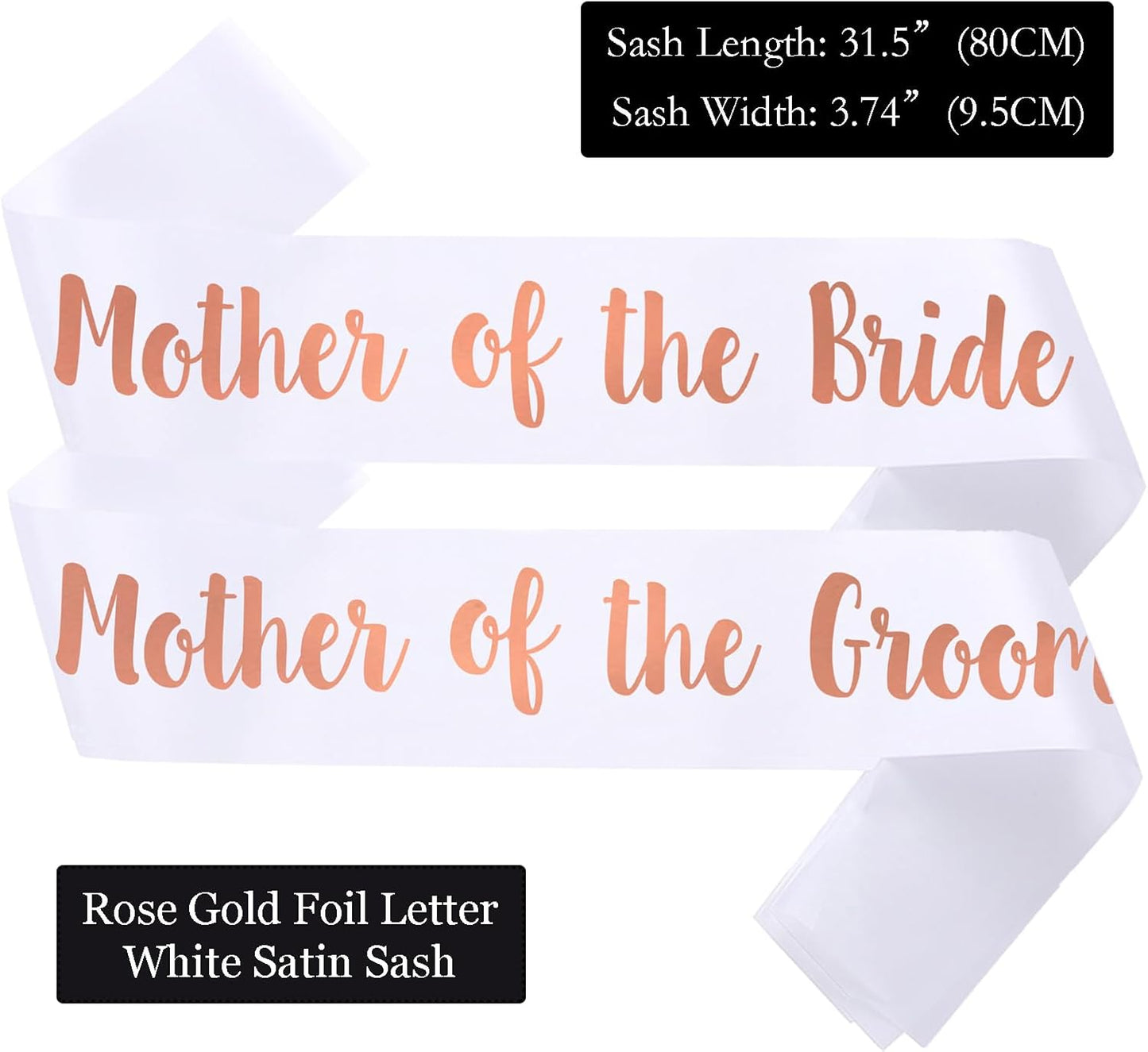 2 PACK Mother of the Bride and Groom Sashes, White Sash with Rose Letters Bachelorette Sashes for Mother Bridal Shower Supplies Wedding Accessories