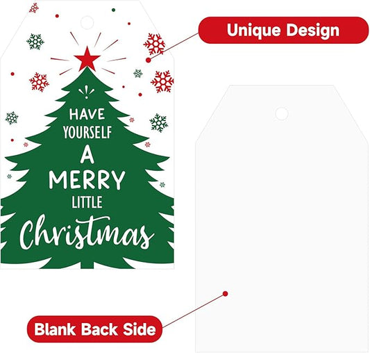 Anwyll Christmas Gift Tags with String - 50Pcs White Merry Christmas Name Tags for Gift Xmas to from Tag Have A Merry Little Christmas Tree Label Tag for Present Wrap Goodie Bags Holiday Party Favors