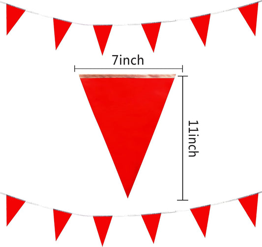 100 Feet Red Pennant Banners Flags String Hanging Triangle Bunting Flags,Party Decorations for Grand Opening,Kids Birthday,Carnival,60 PCS