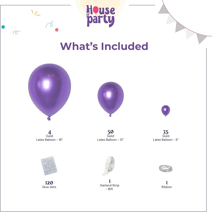 HOUSE OF PARTY Metallic Purple Balloons - Purple Balloon Garland Kit, 5/12/18 Inch Purple Metallic Balloons for Halloween, Christmas decor Party Decor