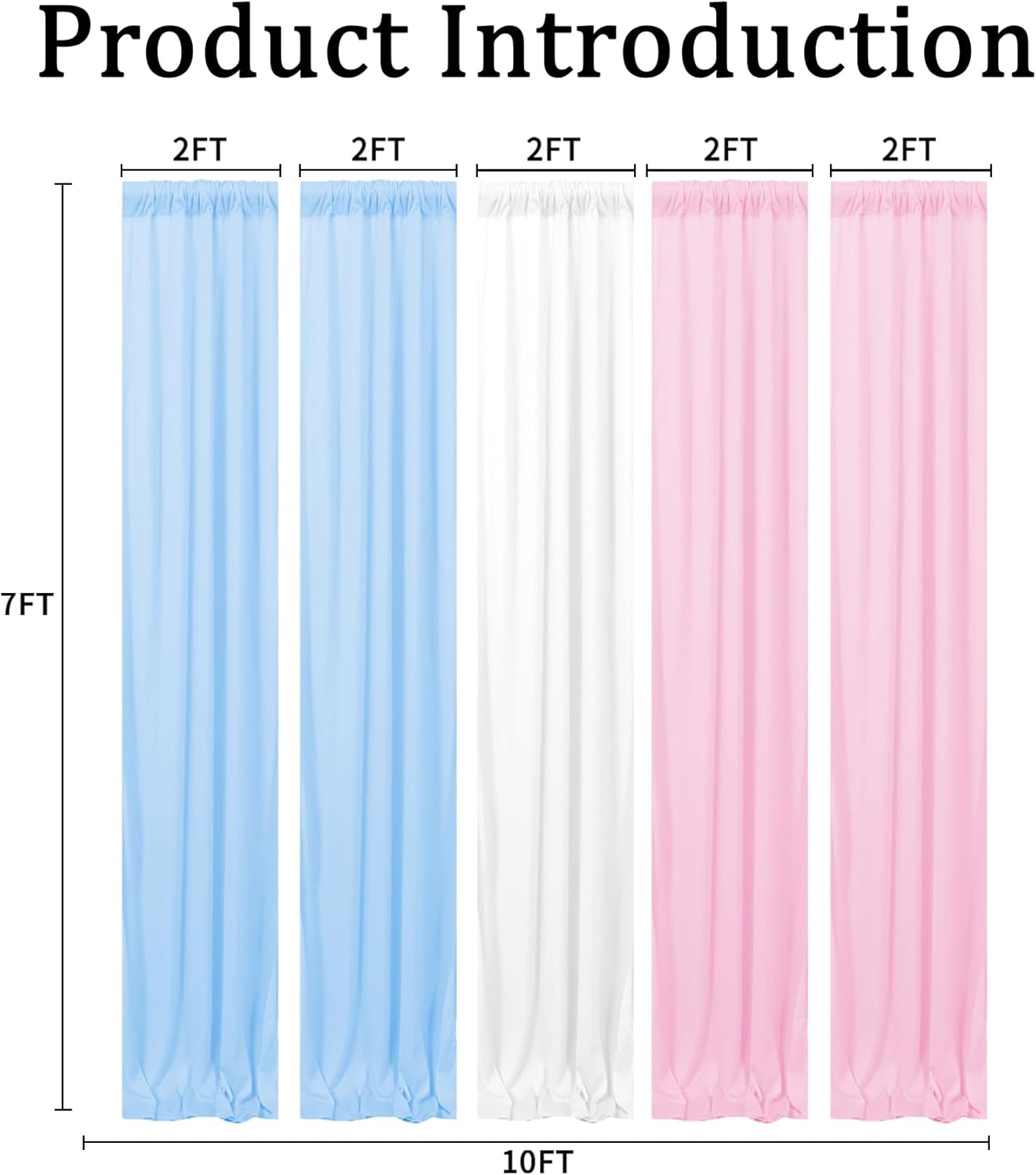 Backdrop Curtain 10x7ft, Gender Reveal Backdrop for Baby Shower, Wrinkle-Free Polyester Fabric Photo Backdrop Curtain, Blue, Pink, and White for Wedding and Party Decorations,5 Panels