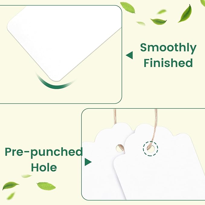 SallyFashion 100pcs Gift Tags with String Attached, 1.7 x 2.8 inch Kraft Paper Hang Tags for Clothes DIY Crafts Wedding Holiday (White)