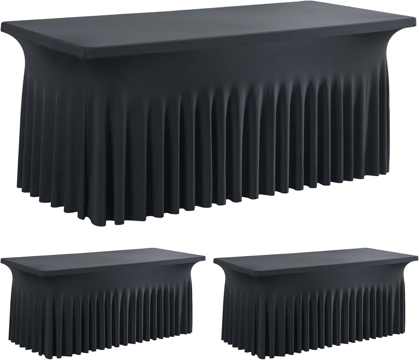 leegleri 2 Pack Black Spandex Fitted Table Clothes for 5 Foot Rectangle Tables, Wrinkle Free 5ft Stretch Table Cover, Spandex Table Skirt for 5FT Rectangle Tables-for Banquet Weddings Parties