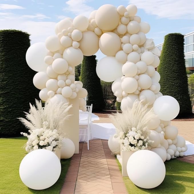 RUBFAC 120pcs Balloons for Birthday Baby Shower Graduation Anniversary Wedding Party Supplies Garland Arch Decoration,12 Inches,Sand White