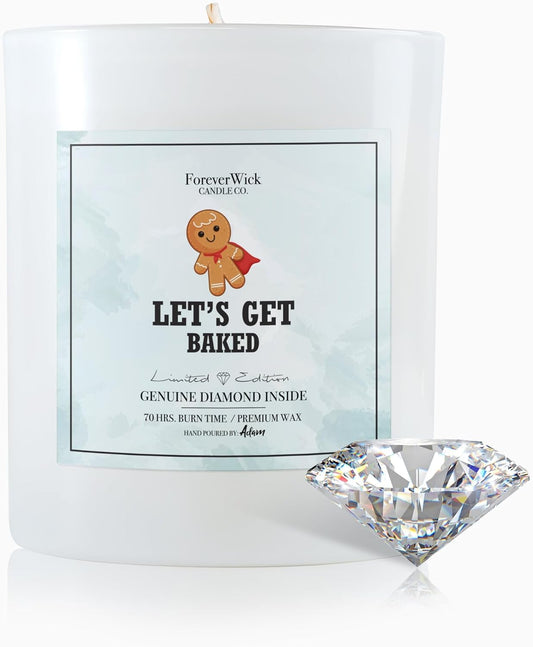 Let’s Get Baked Gingerbread Cookie Surprise Candle with Real GIA Diamond Inside | Foreverwick Candles | Scented Soy Candles Gifts for Women Aromatherapy Candle | All-Natural Soy Candle 14oz | 70h