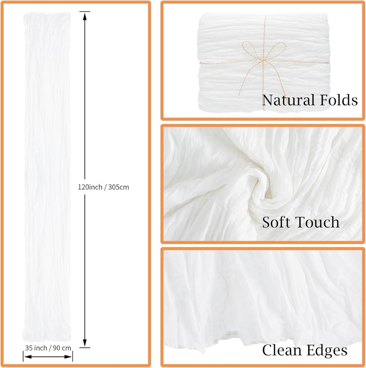 combocube 12 Pack 35x120 Inch 10Ft Cheesecloth Long Table Runner Gauze Rustic Romantic Table Cloth for Wedding Reception Bridal Shower Holiday Birthday Party Table Decorations, White