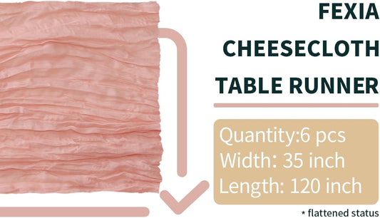 FEXIA 6 Pack Pink Table Runner 35x120 Inches Peach Spring Easter Table Runner for Shower Wedding Party First Communion Centerpiece Engagement Boho Table Decoration