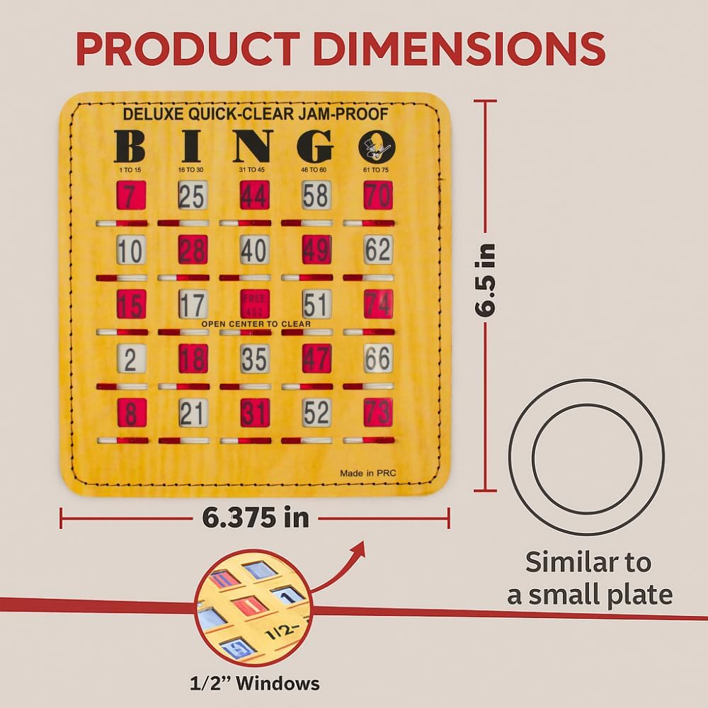 MR CHIPS Jam-Proof Quick-Clear Deluxe Fingertip Slide Bingo Cards with Sliding Windows 200 Pack in Woodgrain Style