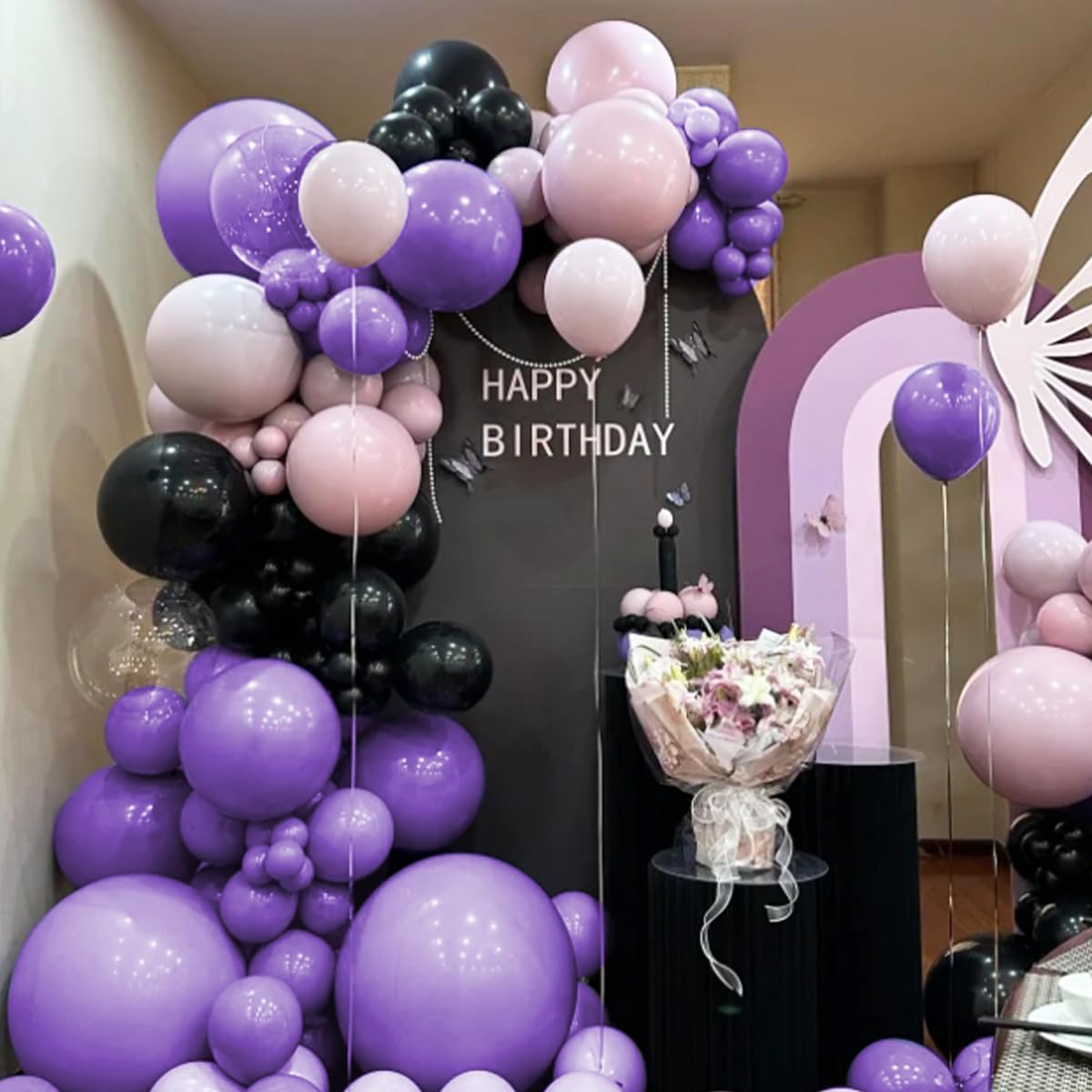 Purple and Black Balloons Garland Arch Kit, 151Pcs Latex Balloons Different Sizes 18 12 10 5 inch for Birthday, Graduation, Baby Shower, Wedding, Retirement, Halloween Party Decoration