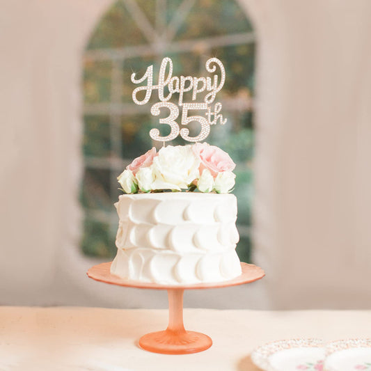 LASKYER Happy 35th Birthday Decorations,35th Birthday Gold Rhinestone Cake Topper - Cheers to 35 Years Old Bday Party Metal Sparkly Cake Centerpieces Sign.
